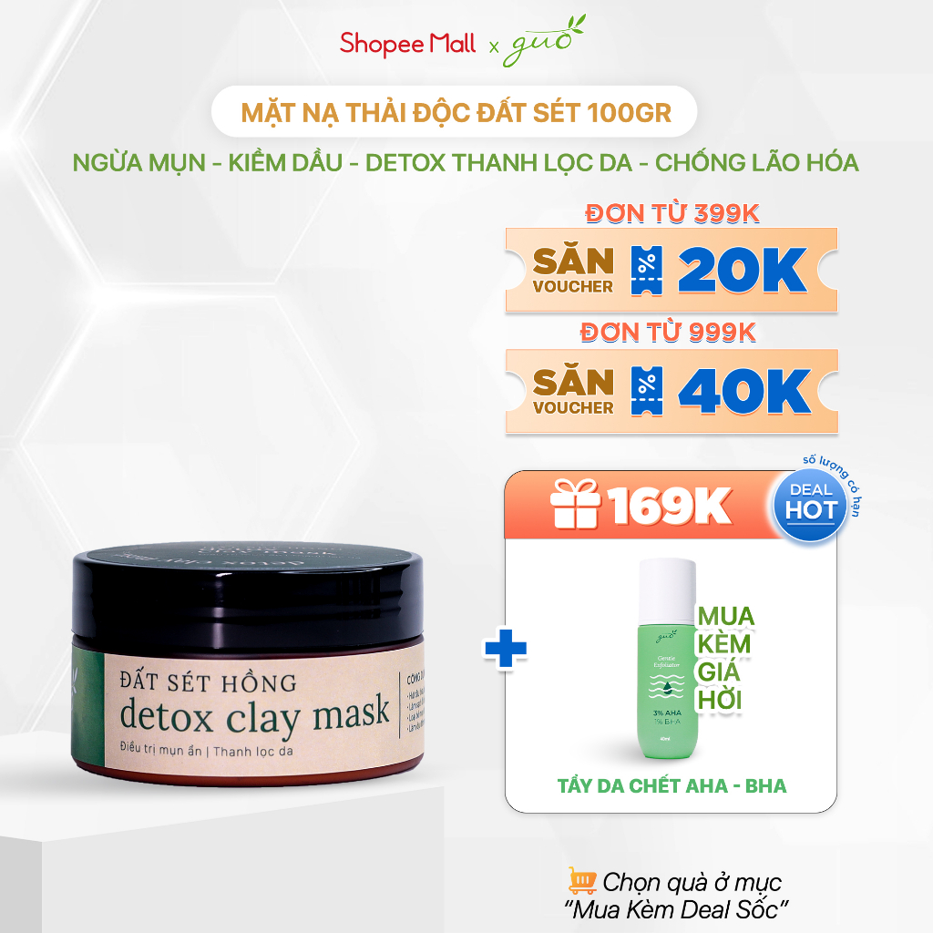 [Giảm mụn ẩn hiệu quả] Mặt Nạ Thải Độc Đất Sét Hồng Pháp Ngừa Mụn GUO -Detox Clay Mask 100gr