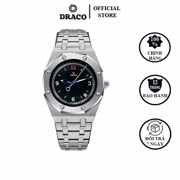 Đồng hồ nam Draco D22-DR05 “Wellerman” đen kết hợp chất liệu kim loại màu bạc - thời trang nam thể thao