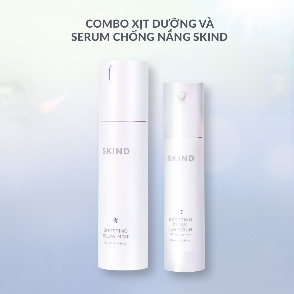 Combo SKIND Xịt dưỡng ẩm căng bóng 100ml và Tinh chất chống nắng 2 ...