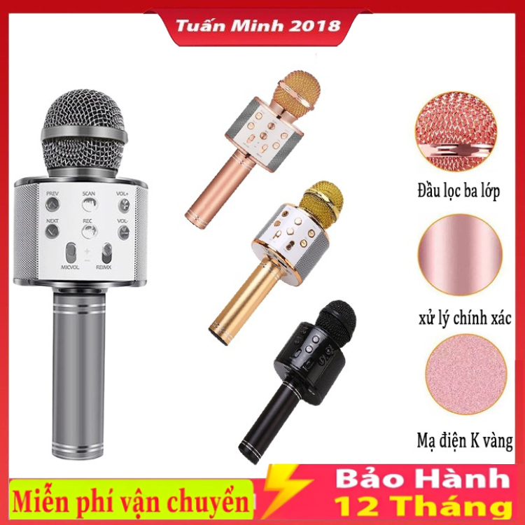 Mic Karaoke Ws858, Micro Bluetooth Không Dây Kèm Loa, Vừa Nghe Nhạc