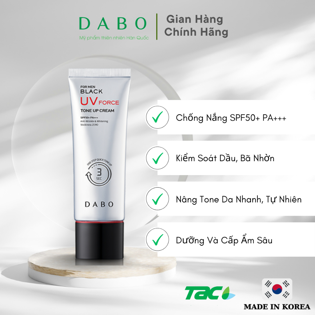 Ảnh Kem Dưỡng Da Chống Nắng Dành Cho Nam DABO FOR MEN BLACK UV FORCE TONE UP CREAM TAC 50ml 2