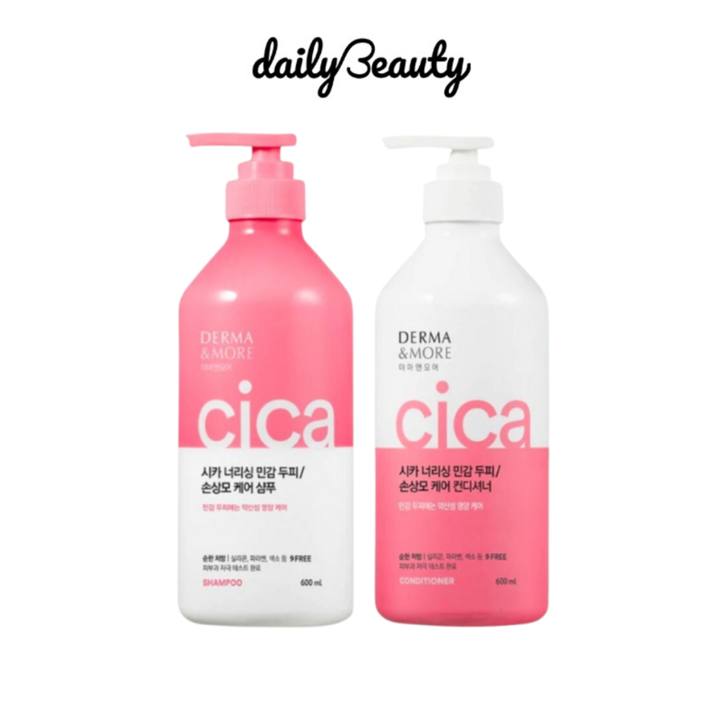 Bộ dầu gội và dầu xả phục hồi tóc hư tổn Derma & More CICA giảm gãy rụng, dưỡng tóc bóng khỏe 600ml Daily Beauty