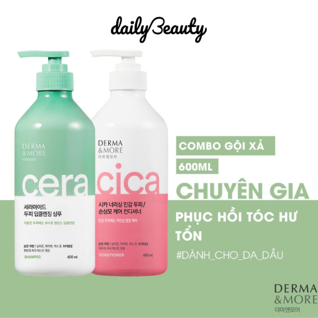 Dầu gội làm sạch sâu cho da đầu dầu giảm bết Derma & More CERAMIDE cấp ẩm, phục hồi tóc hư tổn 600ml Daily Beauty