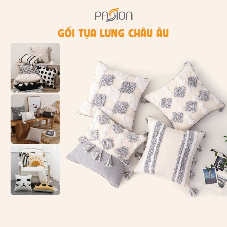Vỏ Gối Tựa Lưng Sofa Bohemian Thêu Nổi Tua Rua Phong Cách Bắc Âu Sang Trọng