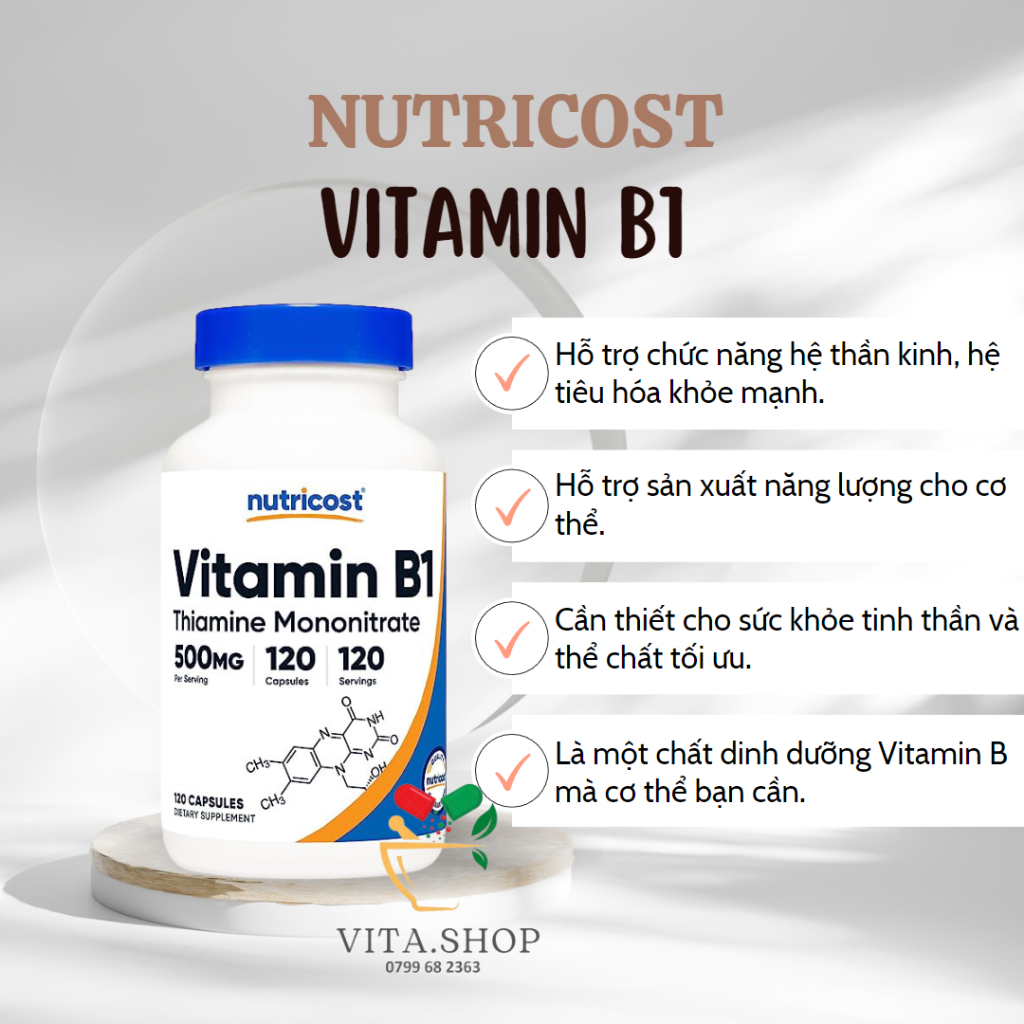 Nutricost Vitamin B1 (Thiamine) 100mg, 120 Capsules - Gluten Free and  Non-GMO