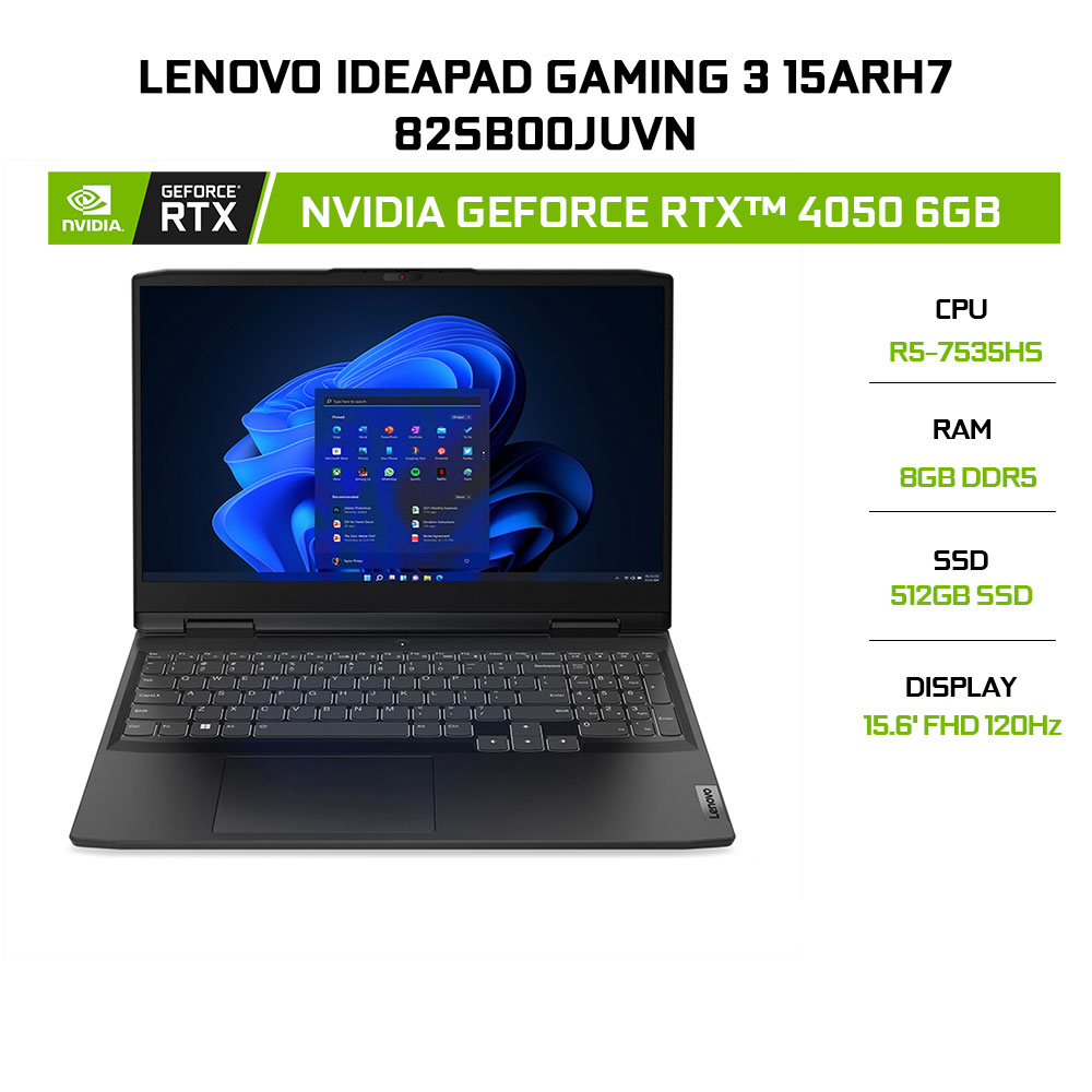 [Mã ELCL12 giảm 12% đơn 10TR] Laptop Lenovo IdeaPad Gaming 3 15ARH7 82SB00JUVN R5-7535HS|8GB|512GB|RTX™ 4050 6GB|15.6