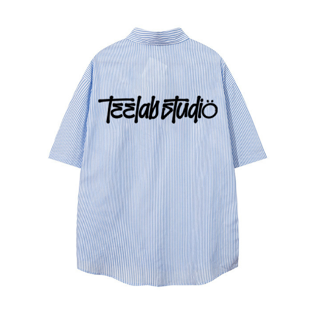 Ảnh Áo Sơ Mi Tay Ngắn Kẻ Sọc Teelab Graffiti Unisex Form Oversize Local Brand màu Xanh SS049 2