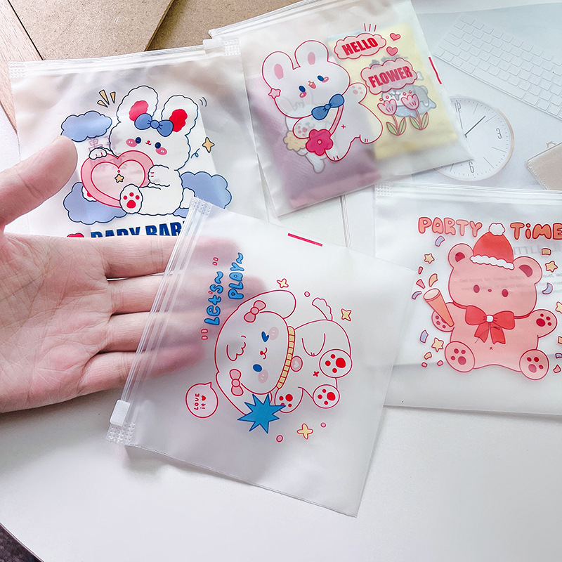 Sét 50 túi zip nhỏ cute, túi mini lụa mờ có khóa kéo họa tiết hoạt hình dễ thương