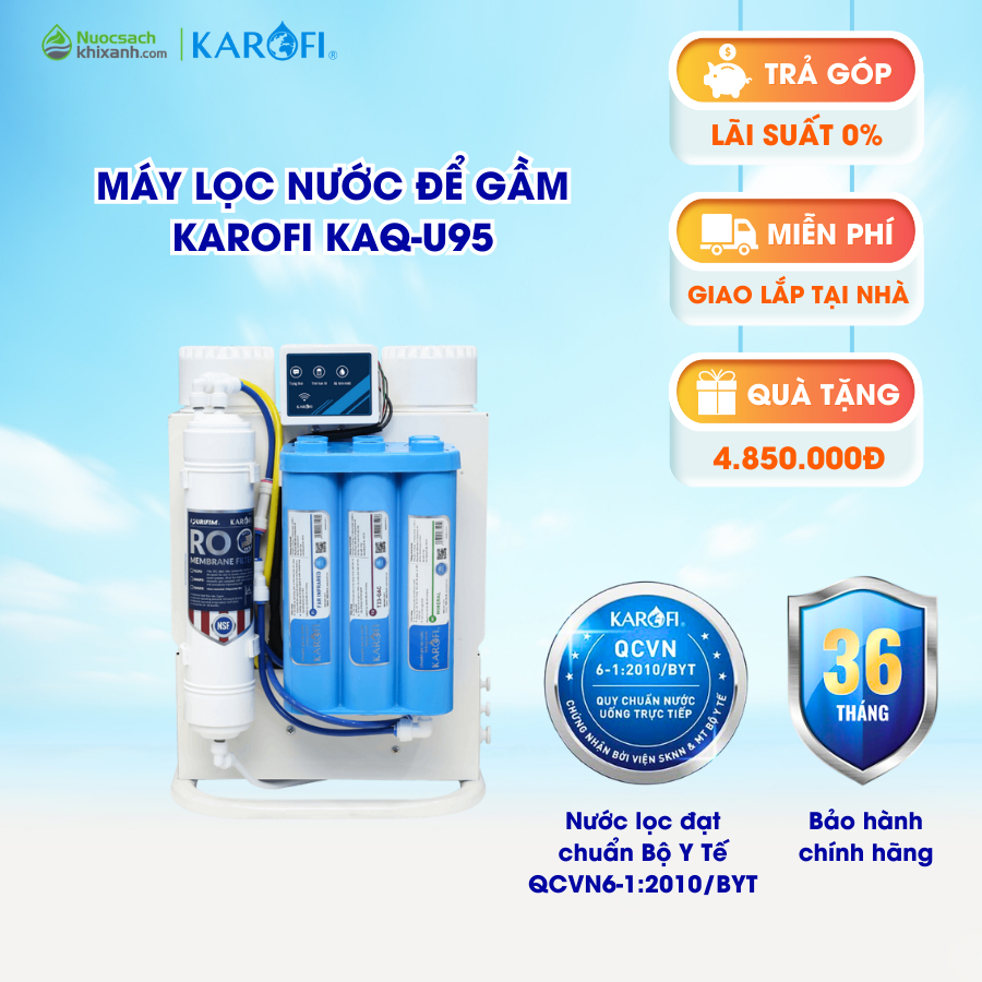 [Mã BMLTA35 giảm đến 35K đơn 99K] Máy lọc nước Karofi KAQ-U95 10 lõi máy lọc nước để gầm nhỏ nhất thị trường
