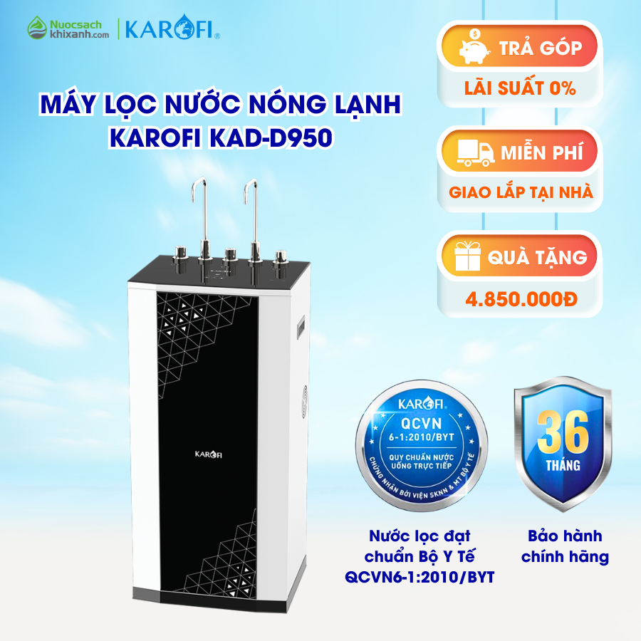 [Mã BMLTA35 giảm đến 35K đơn 99K] Máy lọc nước nóng lạnh RO Karofi KAD-D950 10 lõi - Hàng chính hãng, bảo hành 36 tháng