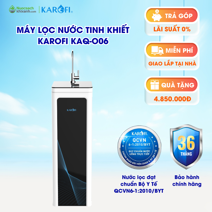Máy lọc nước KAROFI KAQ-O06 dung tích 20L công nghệ lõi lọc smax, màng RO 100GPD chuẩn Mỹ