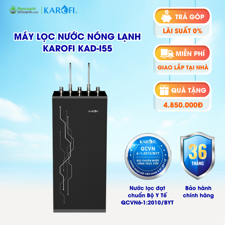 Máy lọc nước nóng lạnh KAROFI KAD-I55 bình 33kg công nghệ 6 lõi lọc Smax, làm lạnh siêu nhanh Block