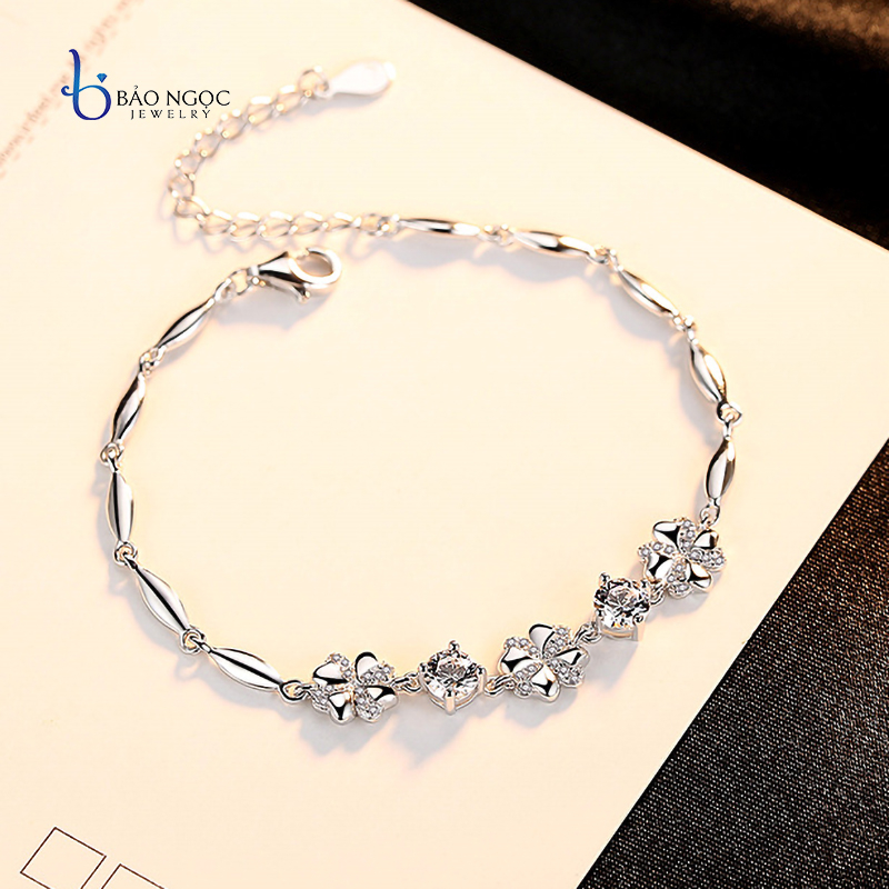 Lắc tay bạc nữ 925 cỏ 4 lá may mắn khúc bạc thiết kế thời trang trẻ trung đơn giản - LT2864 - Bảo Ngọc Jewelry