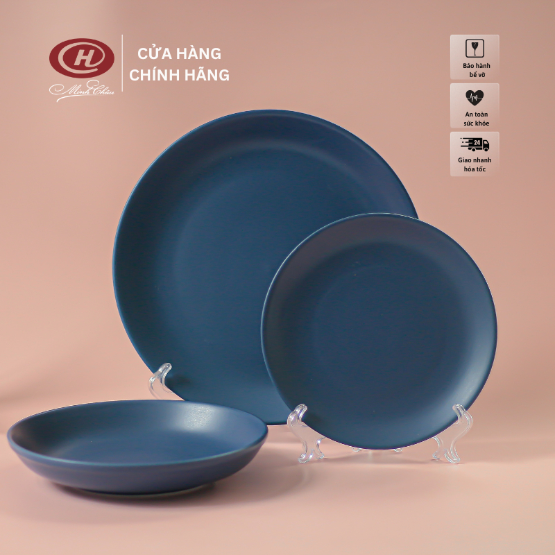 Đĩa Sứ Tròn Men Lì Xanh Navy - Sứ Dílo