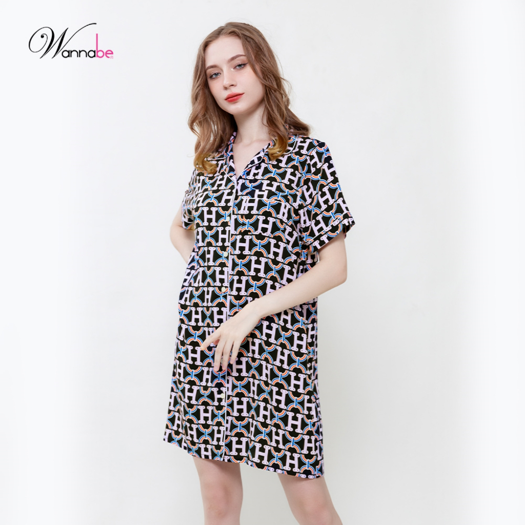 Đầm ngủ sơ mi cao cấp Wannabe DNC19 váy ngủ dáng pijama form suông thoải mái Nữ tính vải lanh tole siêu mát