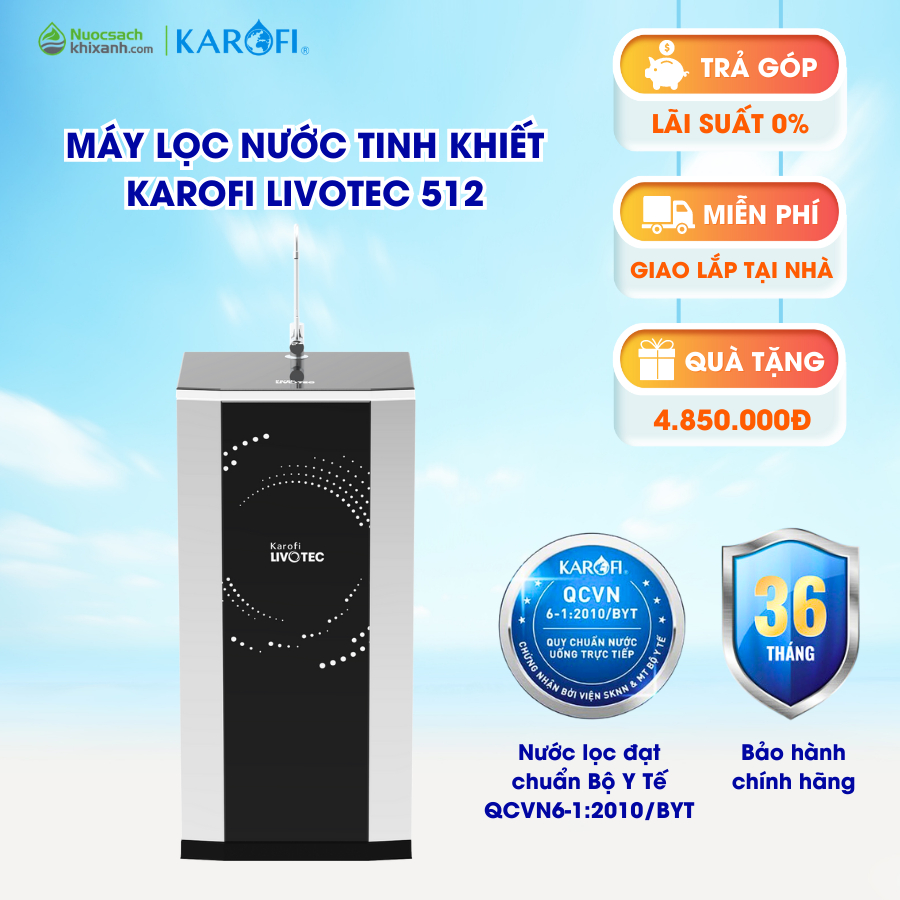 [Mã BMLTA35 giảm đến 35K đơn 99K] Máy lọc nước Karofi Livotec 512 máy lọc nước thông dụng sử dụng 10 lõi lọc mạnh mẽ