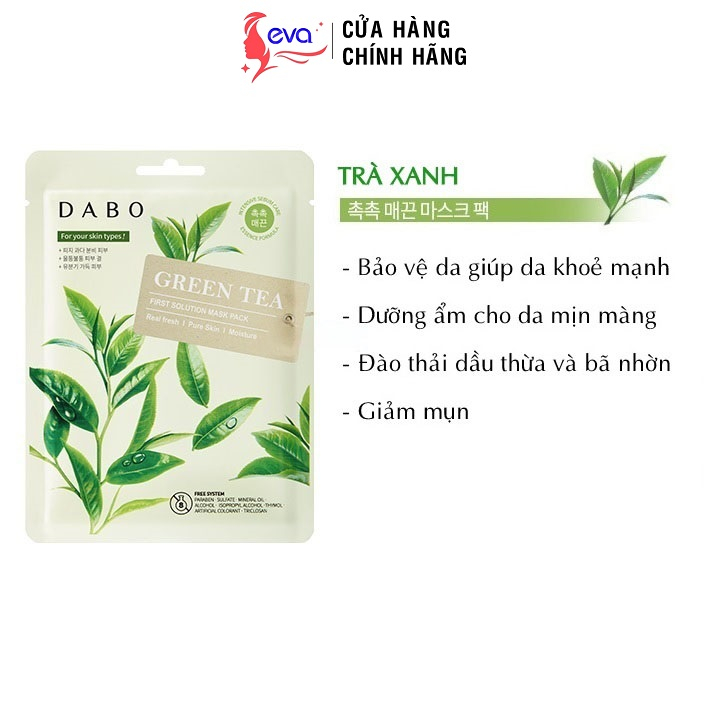 10 Mặt nạ Trà xanh Dabo First Solution Mask Green Tea Dưỡng ẩm trắng da ngăn ngừa mụn Hàn Quốc 23g