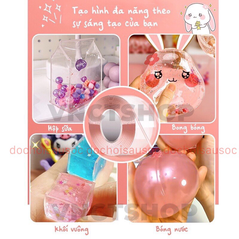 Băng dính Nano- Bong Bóng tự thổi hot - Set 3 món: băng dính ,charm nhũ,ống thổi cho bé