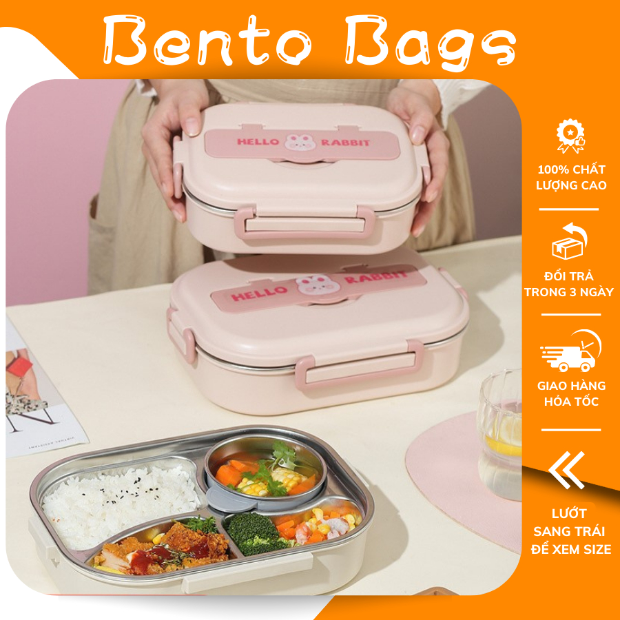 Hộp cơm văn phòng, đựng cơm giữ nhiệt inox 304 Hello Rabbit có nắp ...