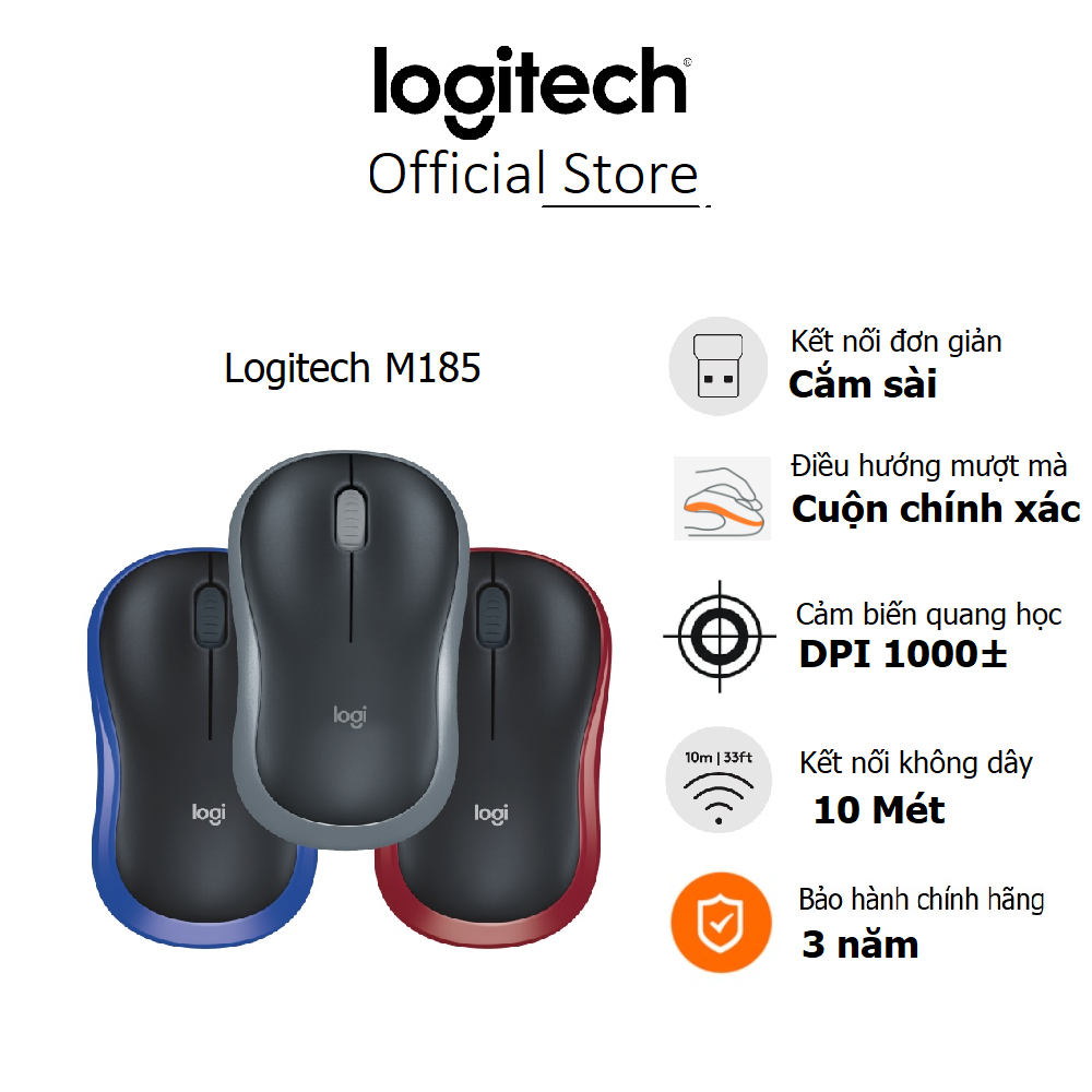 Chuột Logitech M185 không dây 1.000dpi - Bảo hành 3 năm chính hãng ...