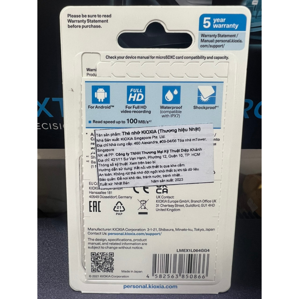 Thẻ nhớ 64GB KIOXIA Micro SDHC Class 10 UHS-I đọc 100mb/s ghi 30mb/s - Hàng Chính Hãng