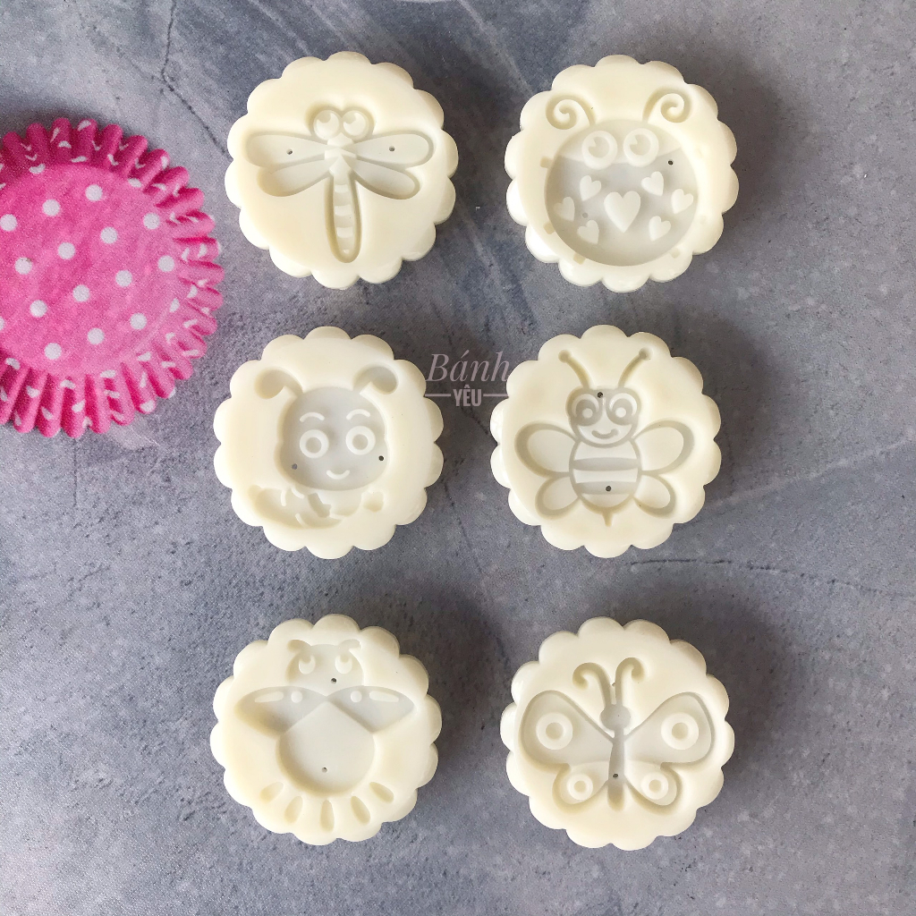 Khuôn bánh trung thu lò xo 50g 6 mặt họa tiết Bướm Ong - KH216