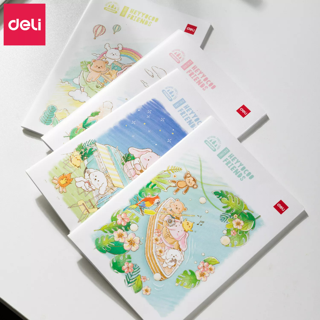 Sổ Vở Học Sinh A5 B5 Kẻ Ngang Deli - Vở Khâu Gáy 120/80 Trang, 70gsm Giấy Chống Lóa Hình Cute Sổ Tay Ghi Chú Học Sinh