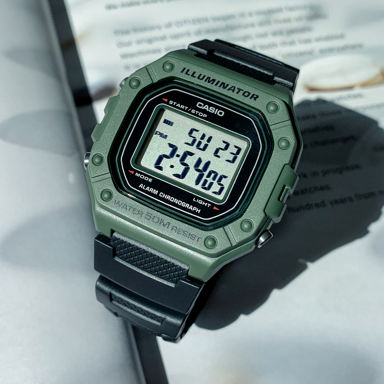Ảnh Đồng Hồ Casio Nam Điện Tử W-218H-3AVDF Mặt Vuông Dây Cao Su Chính Hãng 4