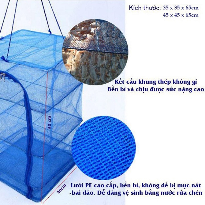 Lồng Phơi Thực Phẩm Đa Năng, Phơi Cá Khô Chống Ruồi Muỗi, Côn Trùng Bằng Lưới PE Dễ Dàng Vệ Sinh, 4 Tầng Có Thể Thu Gọn