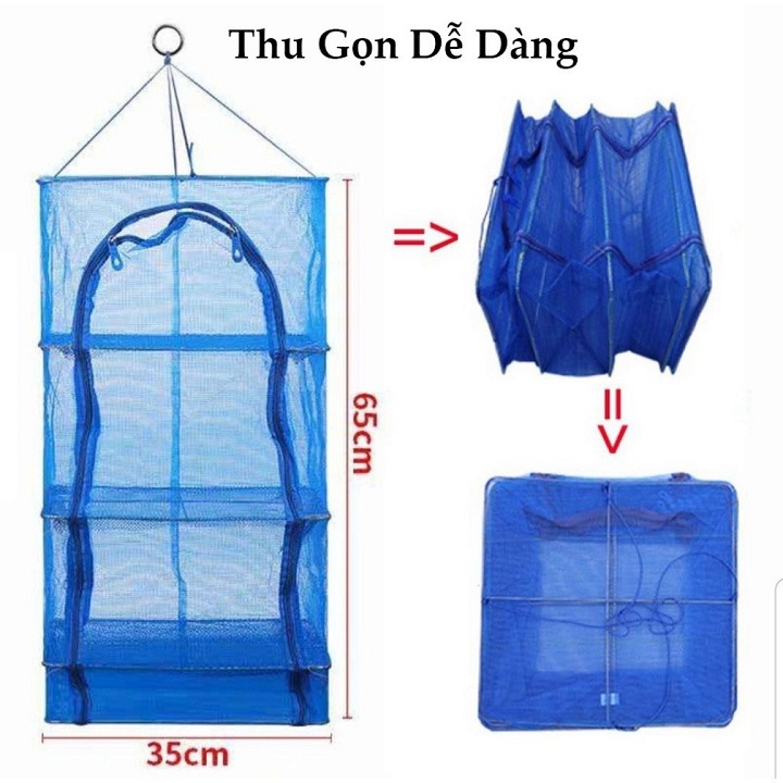 Lồng Phơi Thực Phẩm Đa Năng, Phơi Cá Khô Chống Ruồi Muỗi, Côn Trùng Bằng Lưới PE Dễ Dàng Vệ Sinh, 4 Tầng Có Thể Thu Gọn