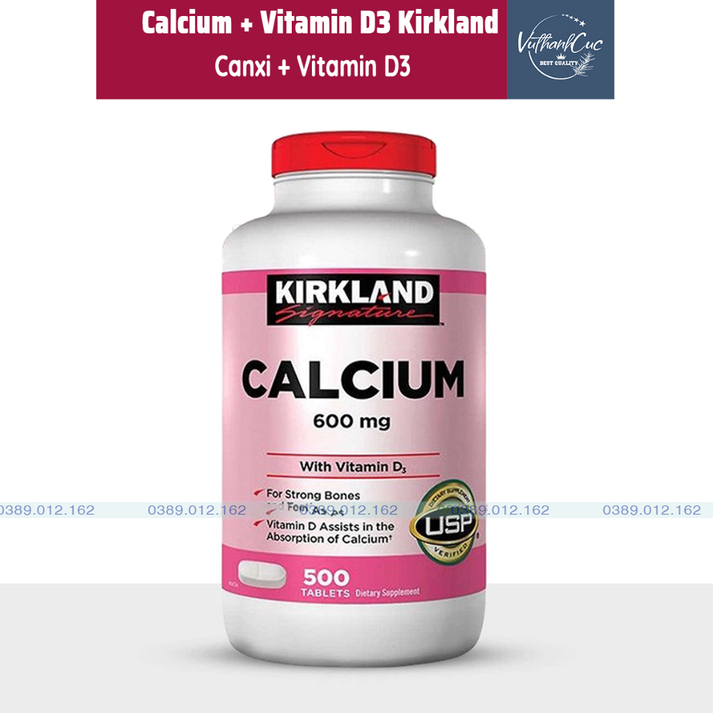 Viên Uống Bổ Sung Calcium + Vitamin D3 Kirkland 500 viên Của Mỹ [CHÍNH