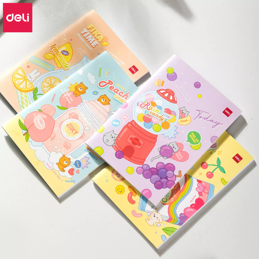 Sổ Vở Học Sinh A5 B5 Kẻ Ngang Deli - Vở Khâu Gáy 120/80 Trang, 70gsm Giấy Chống Lóa Hình Cute Sổ Tay Ghi Chú Học Sinh