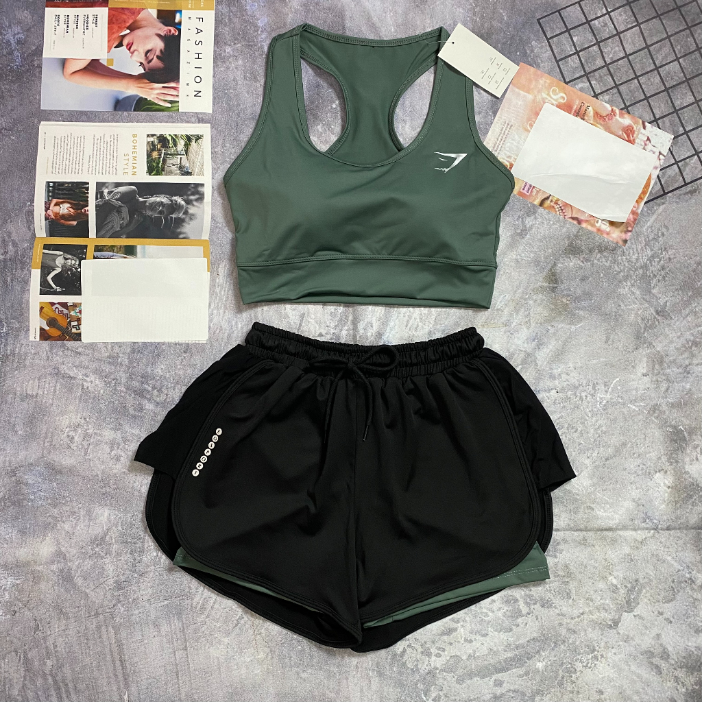Bộ Bra Tập Gym Yoga Earobic Kết Hợp Quần Đùi 2 Lớp Cho Nữ - Đồ Tập Gym Yoga Erobic Chạy Bộ Nữ( Ng18/Ng04)