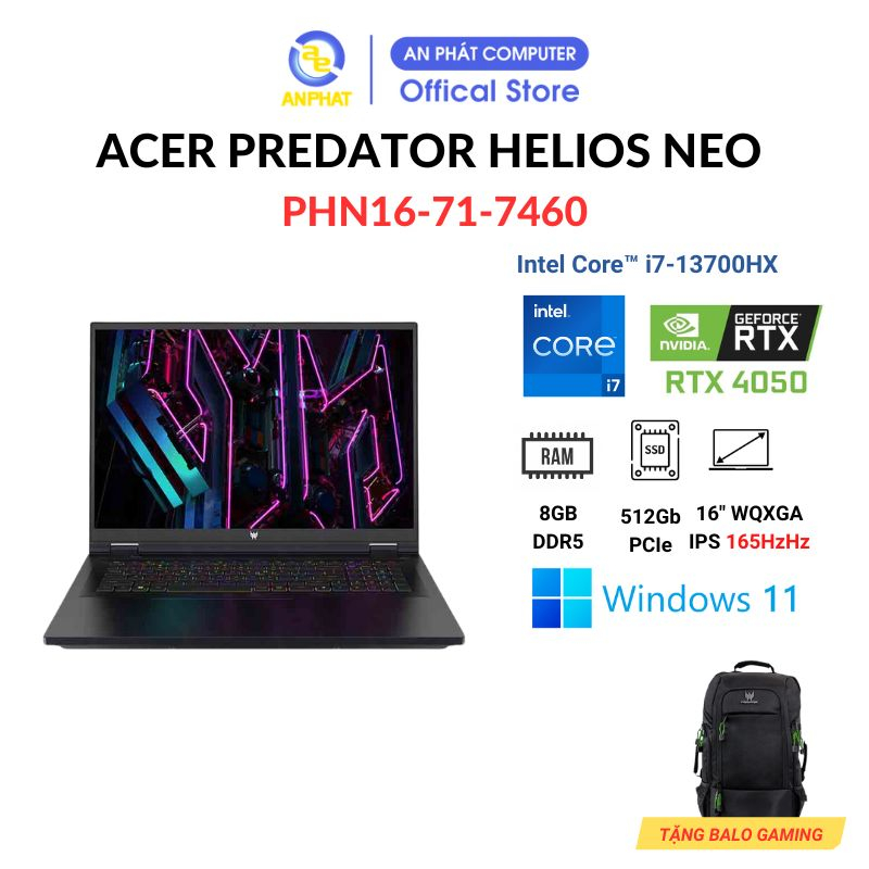 Laptop Acer Predator Helios Neo PHN16-71-7460 (Core i7-13700HX & GeForce RTX 4050 6GB)