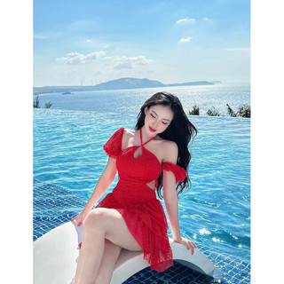 Đầm ren cổ chéo 3 tầng hàng chuẩn yn