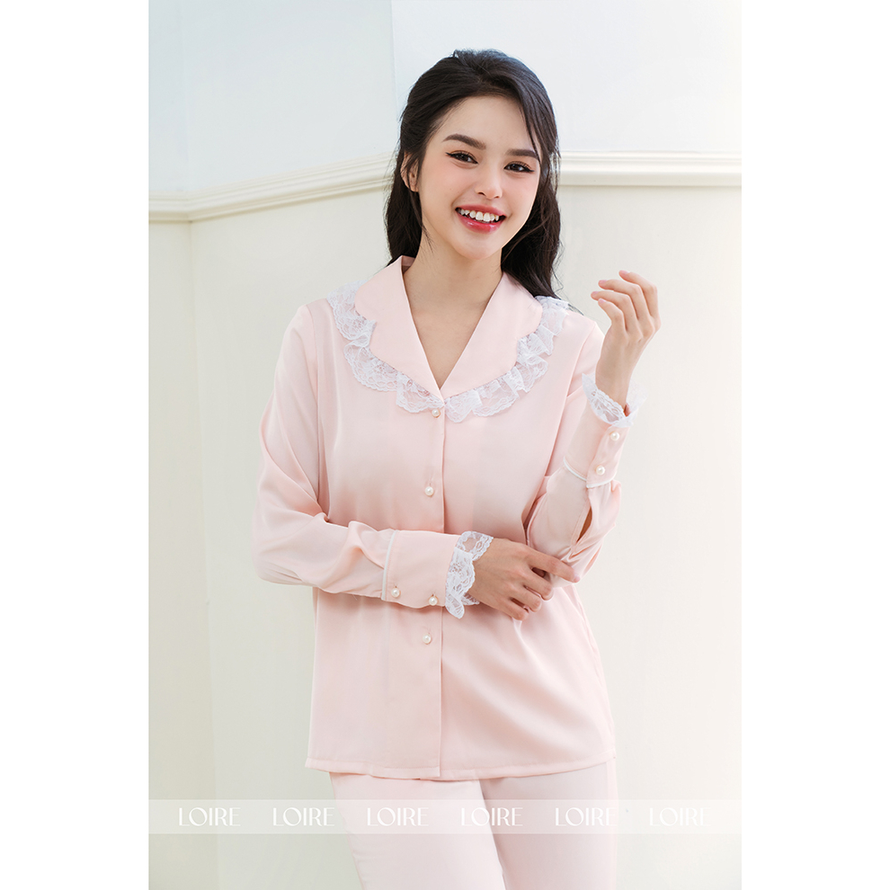 Bộ Pijama Lụa Phối Ren Loirechic LPD18