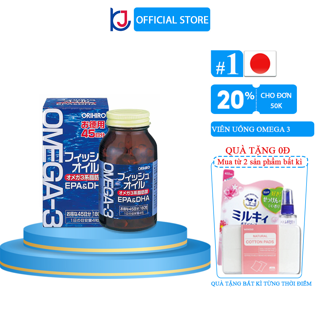 [Mã BMLTB200 giảm đến 100K đơn 499K] Viên uống dầu cá Omega-3 hỗ trợ tim mạch Orihiro (180 viên)