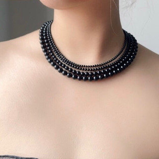 n1083 Vòng cổ chuỗi hạt đen phong cách thời trang thanh lịch cho nam nữ D1
