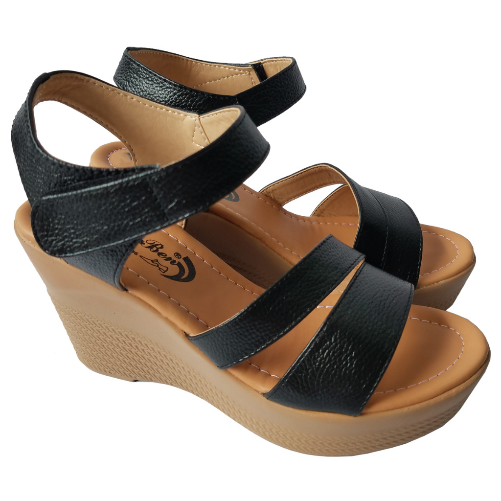 Giày Sandal Đế Xuồng BIGGBEN Da Bò Cao 9 Phân HKD714