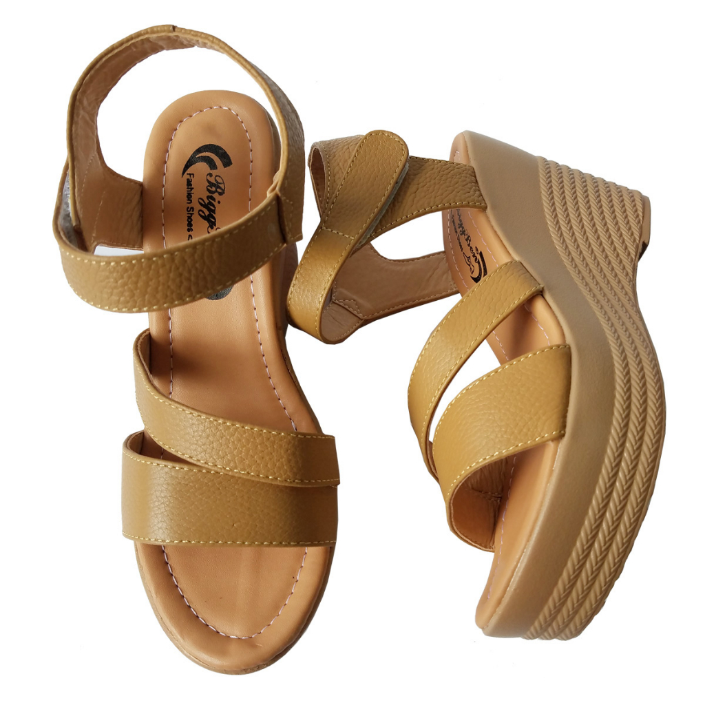 Giày Sandal Đế Xuồng BIGGBEN Da Bò Cao 9 Phân HKD714
