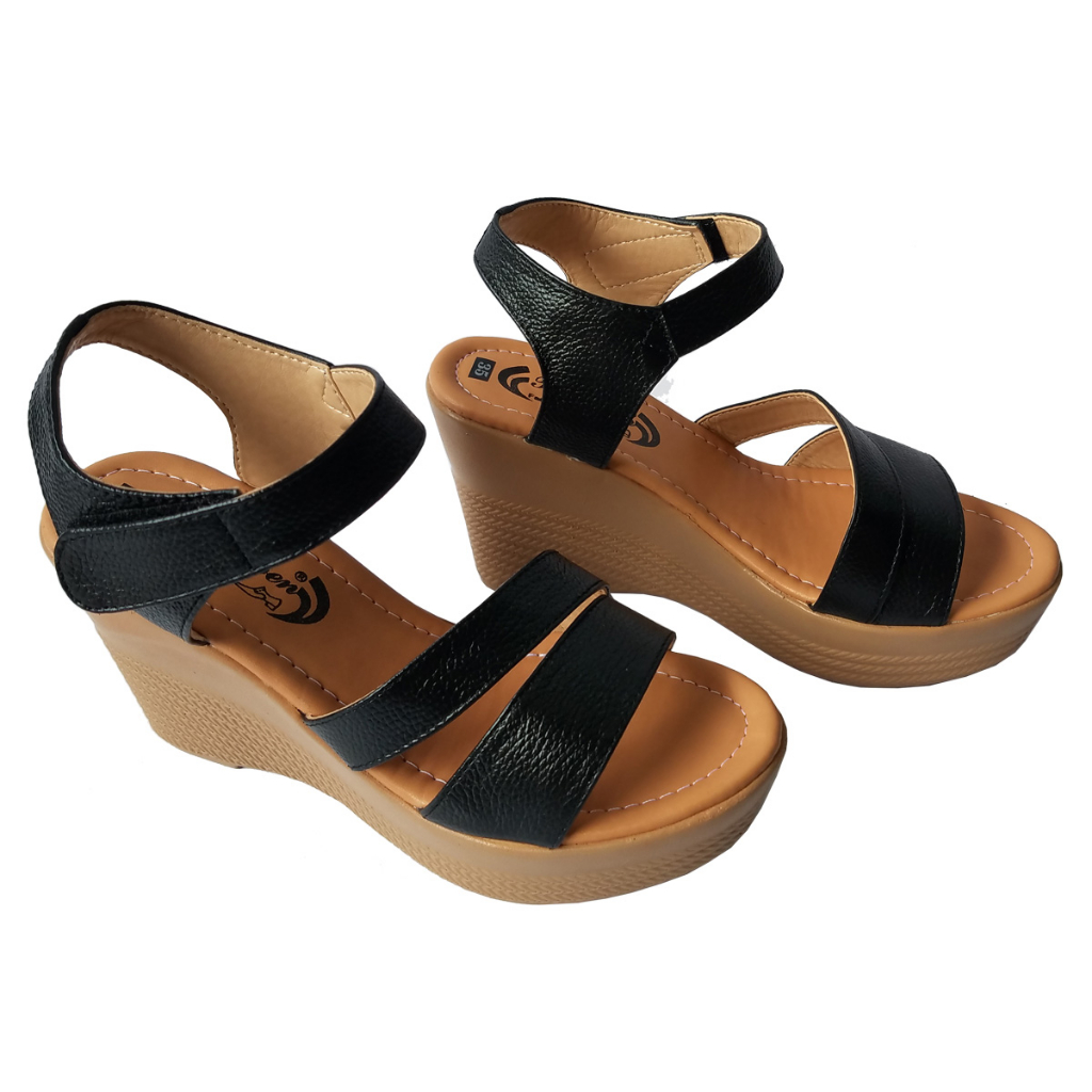 Giày Sandal Đế Xuồng BIGGBEN Da Bò Cao 9 Phân HKD714