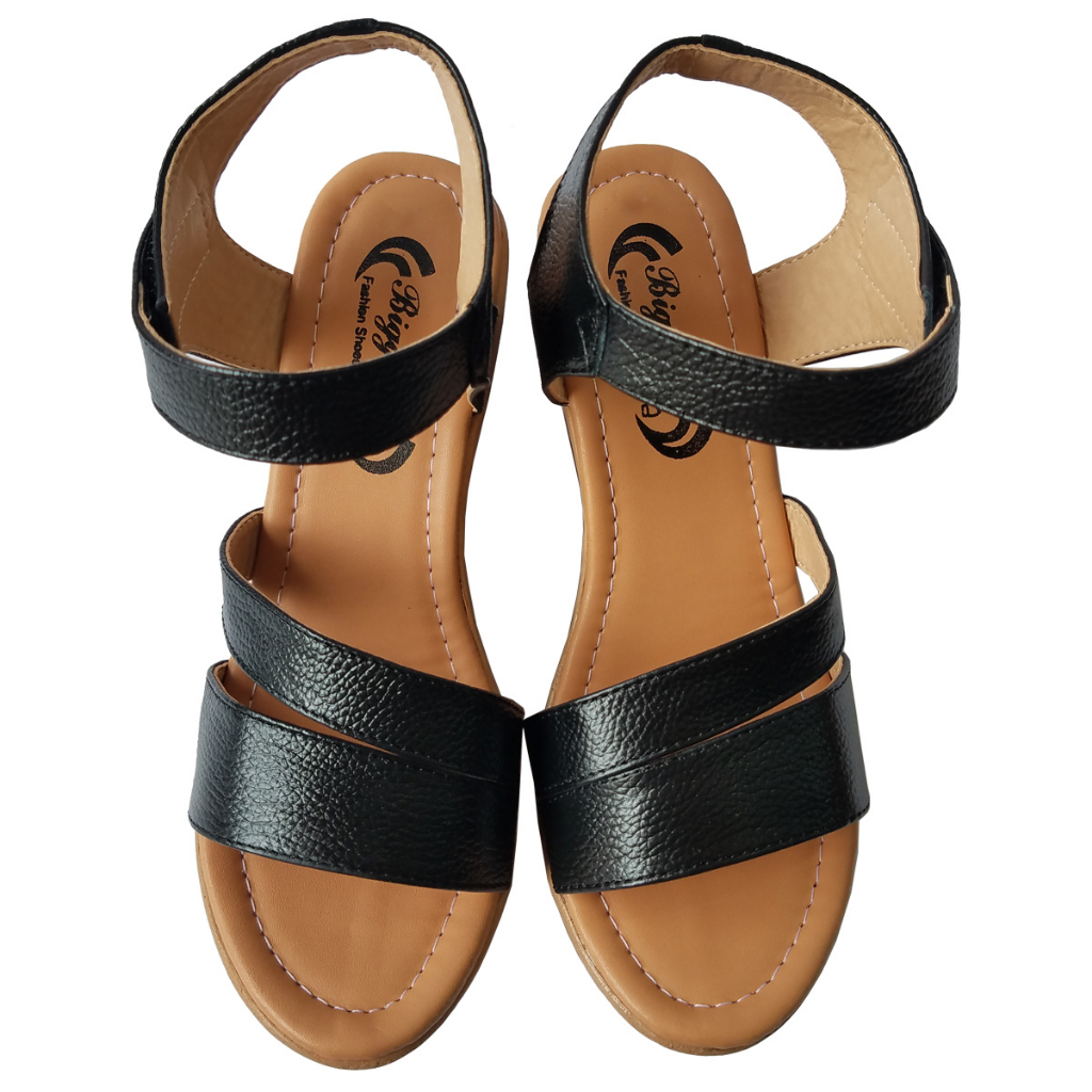 Giày Sandal Đế Xuồng BIGGBEN Da Bò Cao 9 Phân HKD714