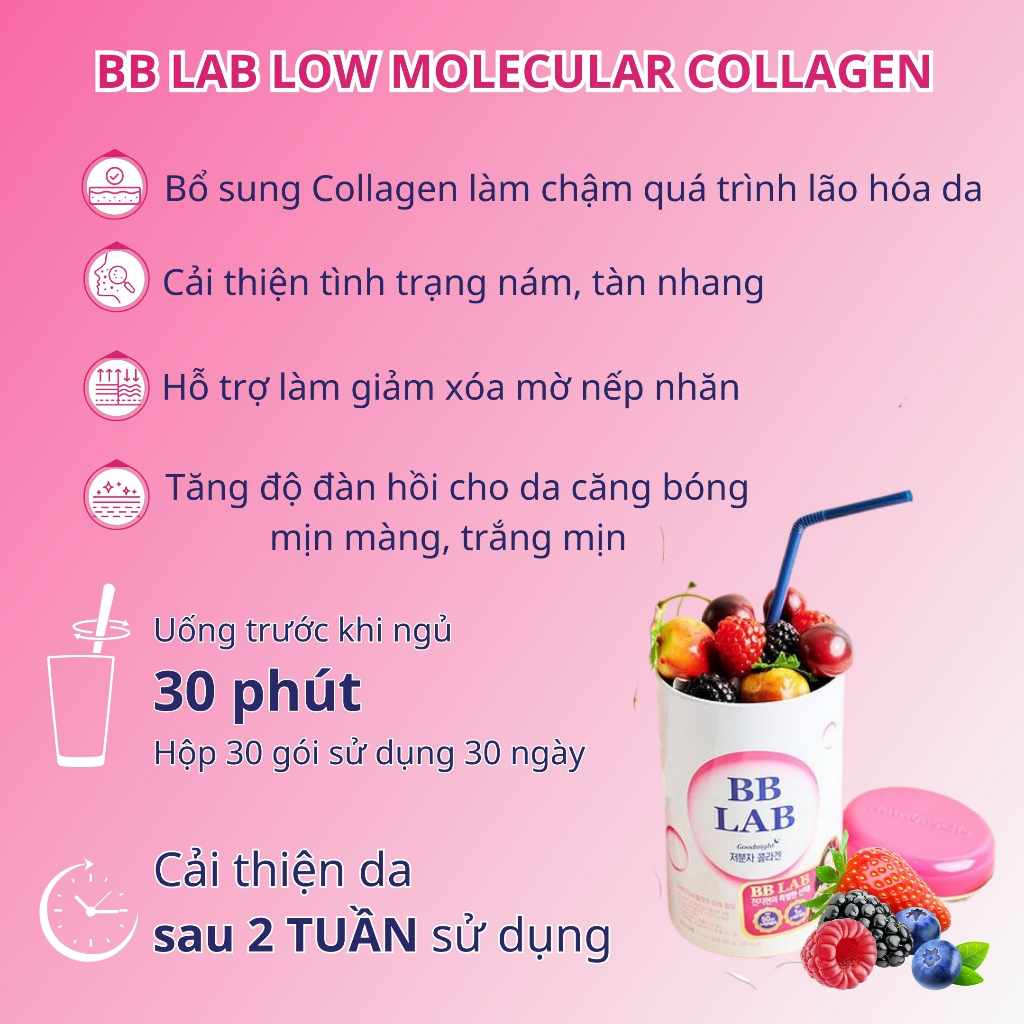 Ảnh Combo 10 gói Bột Uống Ban Đêm BB LAB Low Molecular Collagen Bổ Sung Collagen Sáng Da Căng Bóng, Chậm Lão Hóa 2
