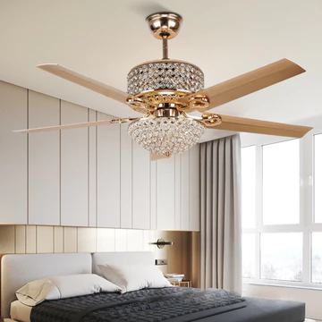 [Lõi Đồng] Quạt trần đèn 6 cấp độ gió mạ màu vàng cánh thép,Quạt trần hiện đại cho phòng khách có remote từ xa