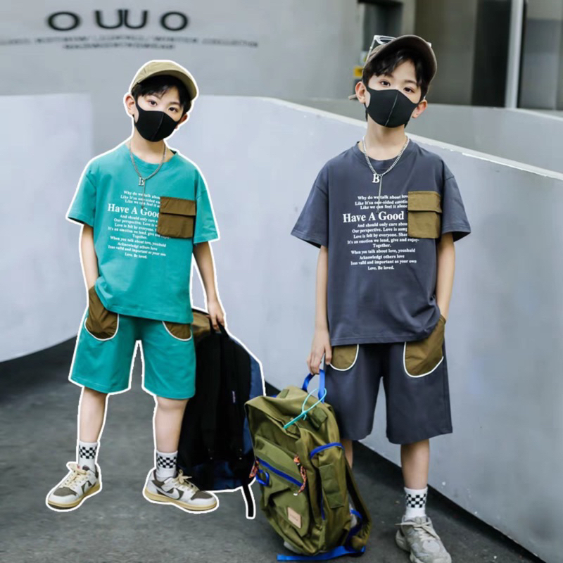Bộ quần áo cotton bé trai 18-45kg set đồ mùa hè trẻ em hàng QC cao cấp Q040