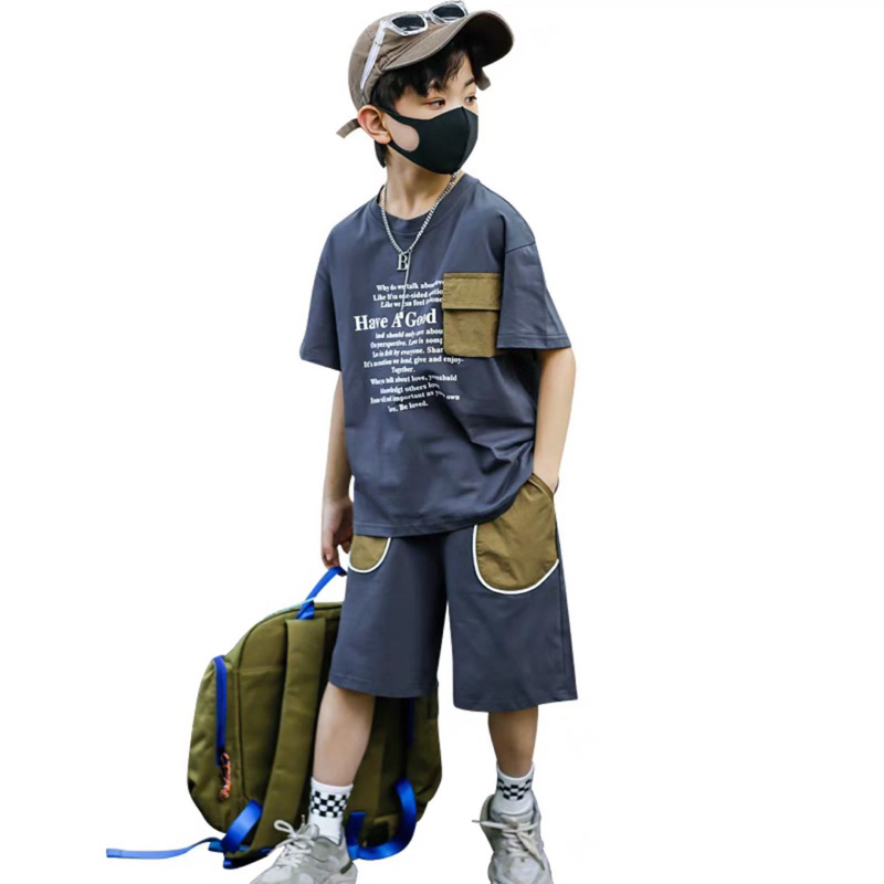 Bộ quần áo cotton bé trai 18-45kg set đồ mùa hè trẻ em hàng QC cao cấp Q040