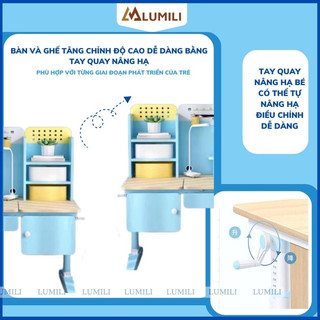 Miễn phí vận chuyển Bàn ghế chống gù lumili S05 mặt bàn 1m2 mới, bàn học sinh chống gù có tay quay