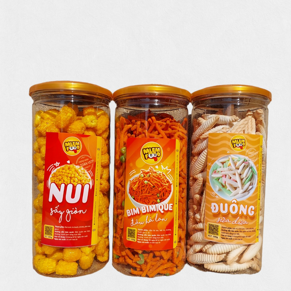 [Combo 3 hộp] nui chiên mắm 300g, snack que đậu 350g,đuông sữa dừa 300g ...