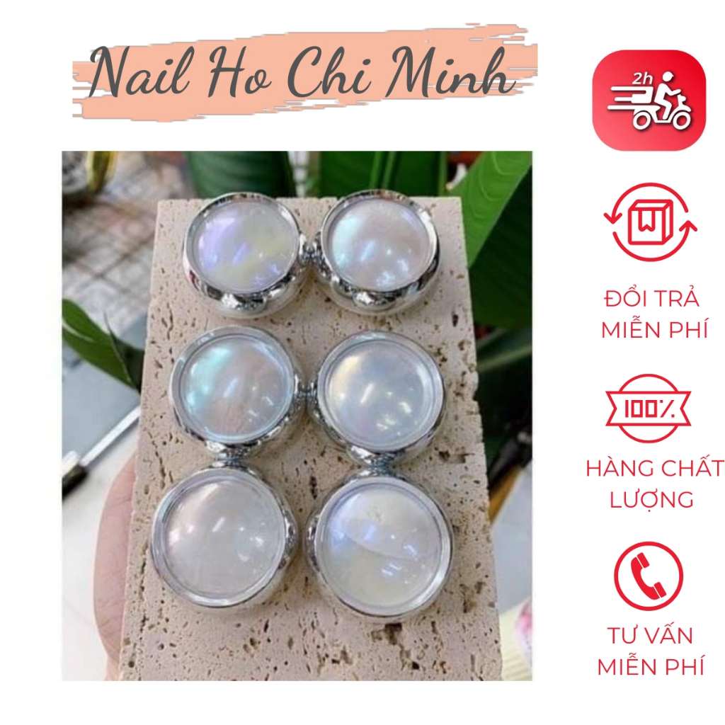 [Sản phẩm mới]Set bột tráng gương nail 6 màu ngọc trai tone trắng kèm tặng cây chà