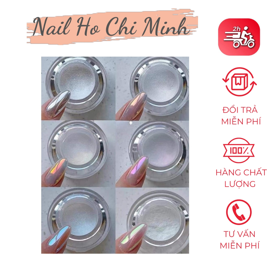 [Sản phẩm mới]Set bột tráng gương nail 6 màu ngọc trai tone trắng kèm tặng cây chà